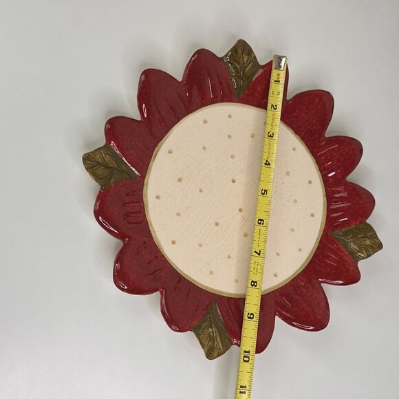 Set Of 2 Red Sunflower Shaped Ceramic Plates With Polka Dot Center Chic Boho 10" - Picture 8 of 11